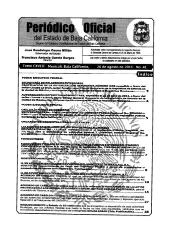 26 de Agosto de 2011 No. 41 - Indice - Gobierno del Estado de Baja ...