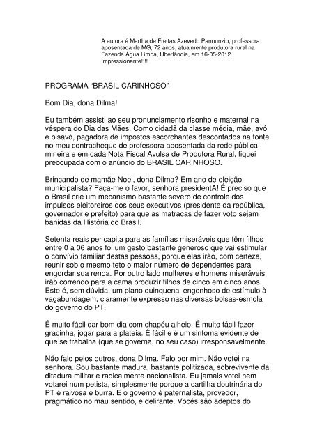 PROGRAMA “BRASIL CARINHOSO” Bom Dia, dona ... - Unemat PROGRAMA “BRASIL CARINHOSO” Bom Dia, dona ... - Unemat