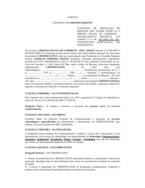 ANEXO II CONTRATO DE CREDENCIAMENTO ... - Sesc Amapá