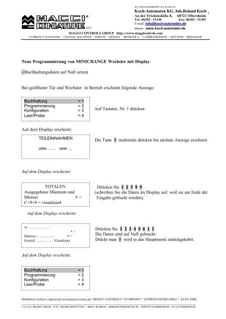 Neue Programmierung von MINICHANGE Wechsler mit Display