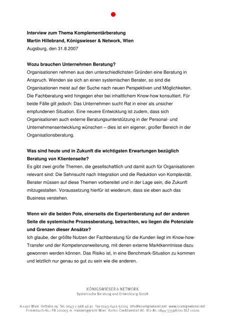 Interview zum Thema Komplementärberatung Martin Hillebrand ...