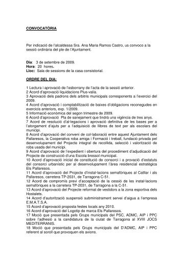 CONVOCATÒRIA Per indicació de l'alcaldessa Sra. Ana Maria ...