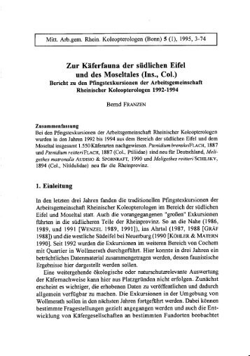 Zur Käferfauna der südlichen Eifel und des Moseltales (Ins., Col.)