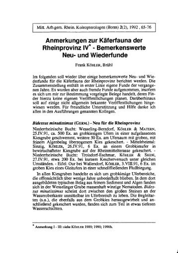 Anmerkungen zur Käferfauna der Rheinprovinz IV - Koleopterologie ...