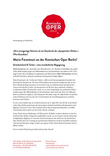 Pressemitteilung - Komische Oper Berlin