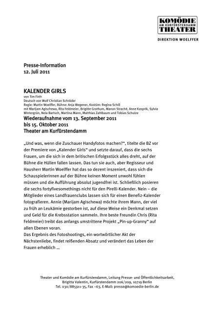 KALENDER GIRLS - Theater und Komödie am Kurfürstendamm