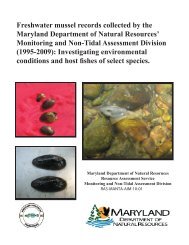 Freshwater mussel records collected by the Maryland Department of ...