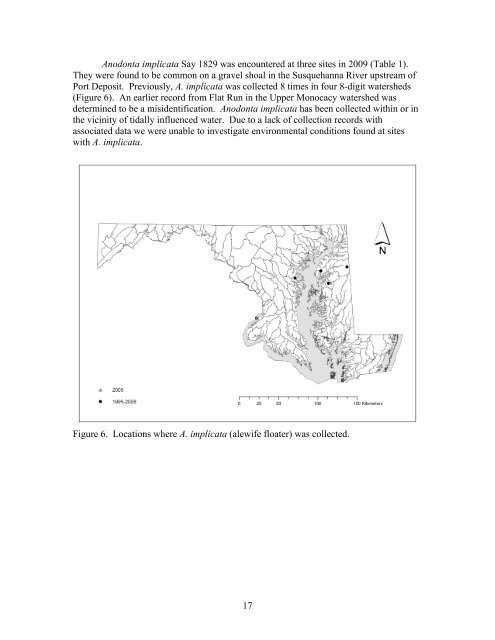 Freshwater mussel records collected by the Maryland Department of ...