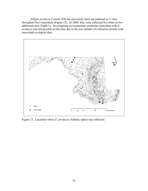 Freshwater mussel records collected by the Maryland Department of ...