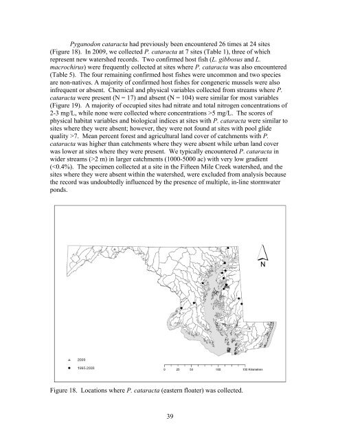 Freshwater mussel records collected by the Maryland Department of ...