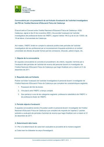 Convocatòria 2012 - Agència per a la Qualitat del Sistema ...