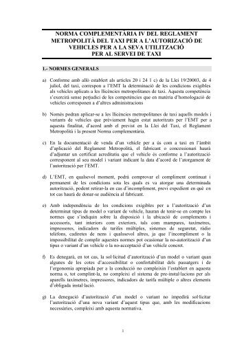 norma complementaria iv català - Institut Metropolità del Taxi