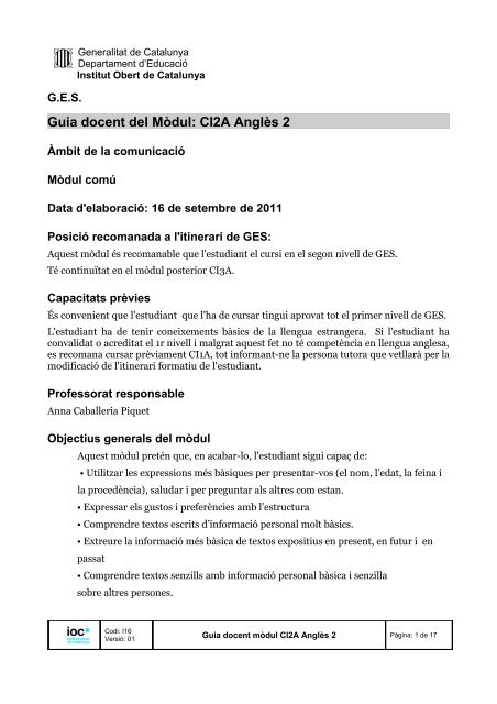 Guia docent del Mòdul: CI2A Anglès 2 - IOC