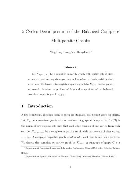 5-Cycles Decomposition of the Balanced Complete Multipartite Graphs