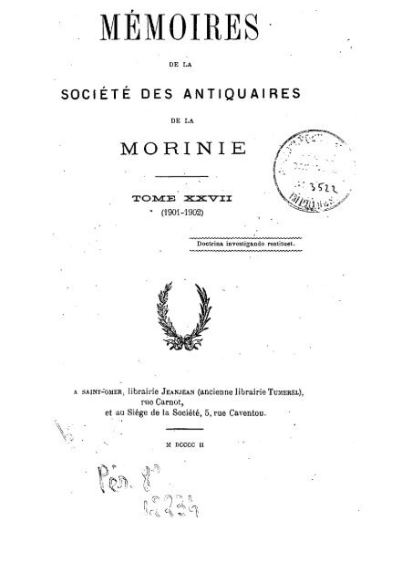 Mémoires 1901-1902 Tome 27 - Ouvrages anciens sur Saint-Omer ...
