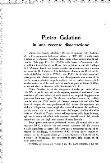 Pietro Galatino in una recente dissertazione - culturaservizi