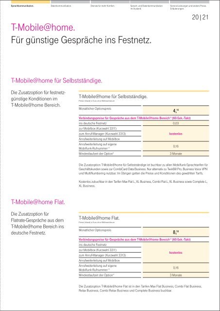Geschäftskunden-Preisliste für Mobilfunk. - Telekom