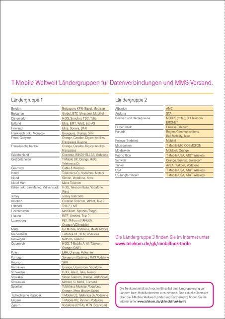 Geschäftskunden-Preisliste für Mobilfunk. - Telekom