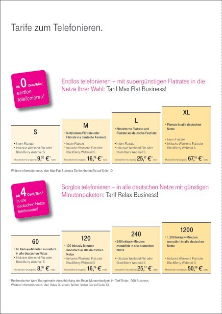 Geschäftskunden-Preisliste für Mobilfunk. - Telekom