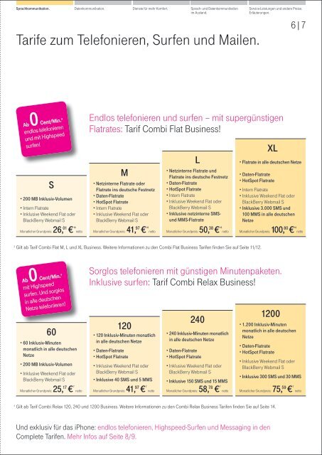 Geschäftskunden-Preisliste für Mobilfunk. - Telekom