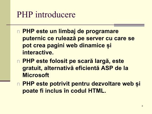 De ce PHP? - Universitatea din Oradea