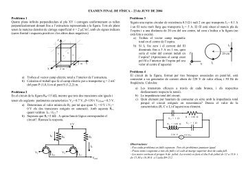 EXAMEN FINAL DE FÍSICA – 23 de JUNY DE 2004 Problema 1 ...