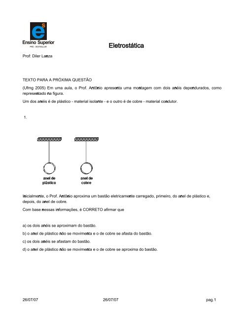 Exercícios de Eletrostática 3º Ano