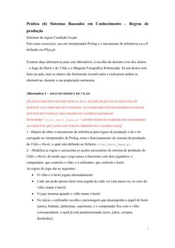 Prática (6) Sistemas Baseados em Conhecimento – Regras de ...