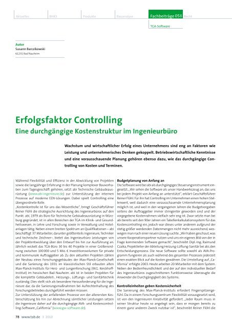 Erfolgsfaktor Controlling - abi - Technische Gebäudeausrüstung