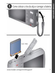 Como colocar a tira da alça e carregar a bateria - Kodak