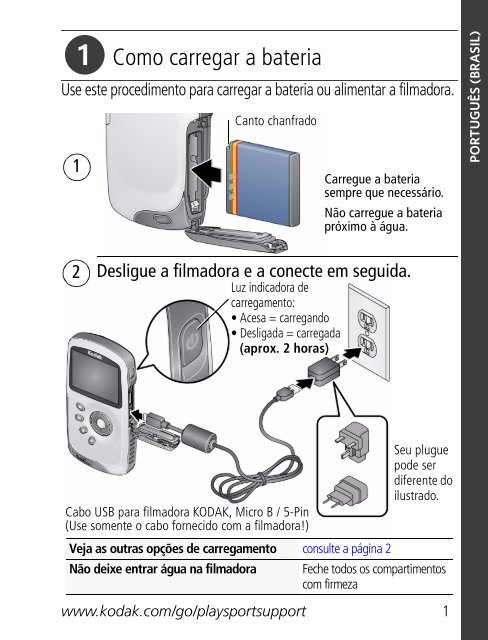 Como carregar a bateria - Kodak