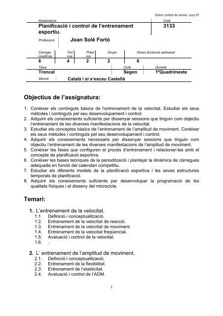 Planificació i Valoració de l'Entrenament Esportiu - Inefc