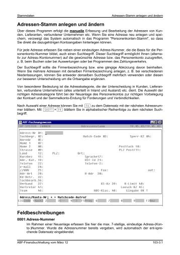 Feldbeschreibungen - ABF Software-Systeme Gmbh