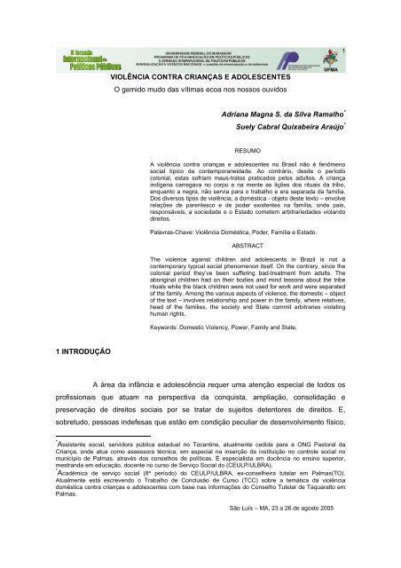 Violência contra crianças e adolescentes - Jornada de Políticas