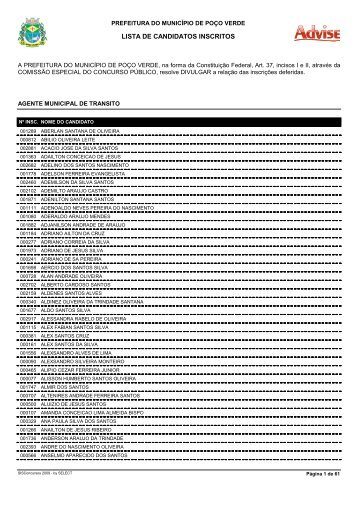 Relação das Inscrições Deferidas - Advise