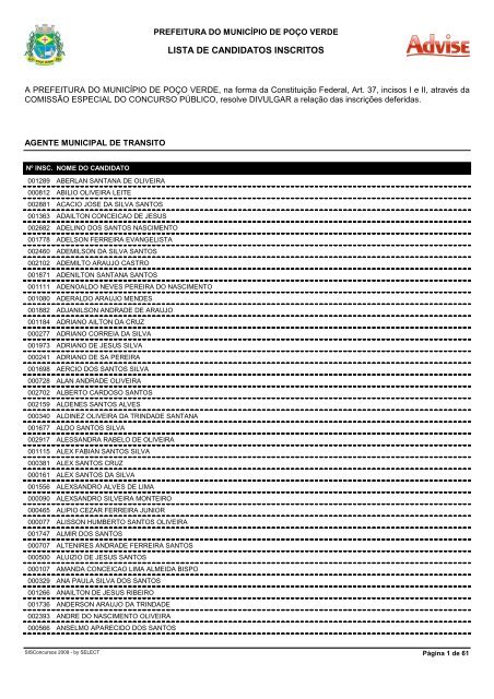 Relação das Inscrições Deferidas - Advise