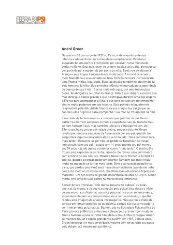 Veja a biografia de André Green em pdf. - Febrapsi
