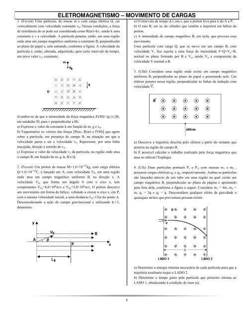 ELETROMAGNETISMO – MOVIMENTO DE CARGAS