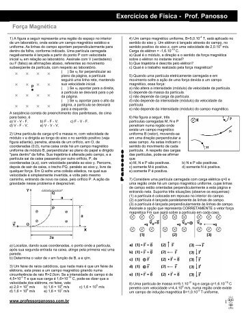 Exercícios de Física - Prof. Panosso - Professor Panosso