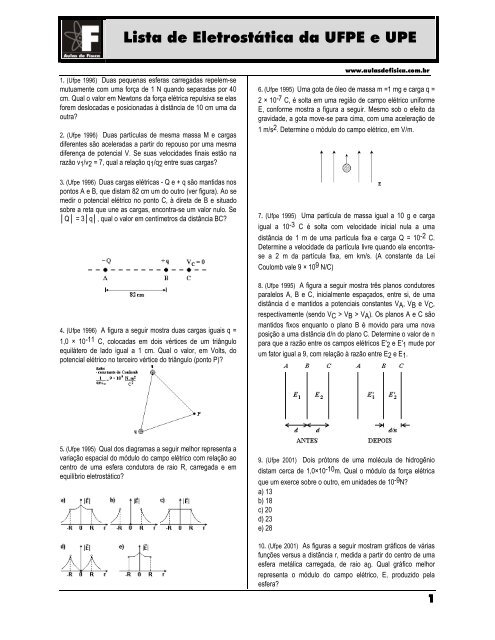 Lista de Eletrostática da UFPE e UPE