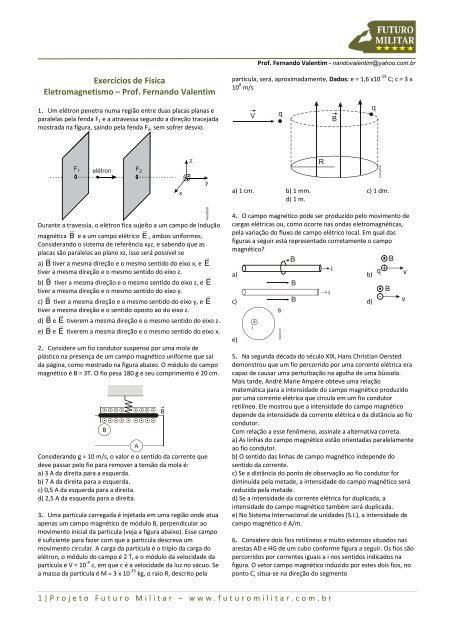 Exercícios de Física Eletromagnetismo – Prof ... - Futuro Militar