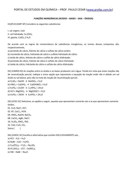 PORTAL DE ESTUDOS EM QUÍMICA – PROF. PAULO CESAR ...