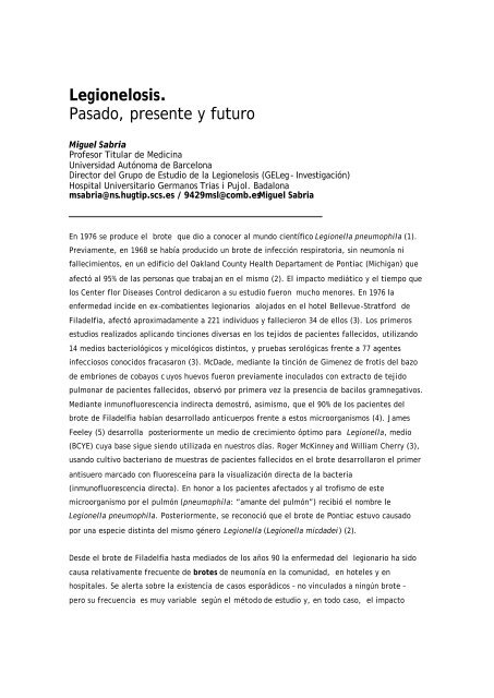 Pasado, presente y futuro de la Legionella - CRESCA