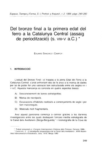 Del Bronze Final a la Primera Edat del Ferro a la ... - e-Spacio