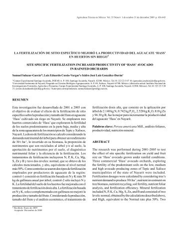 la fertilización de sitio específico mejoró la productividad ... - SciELO