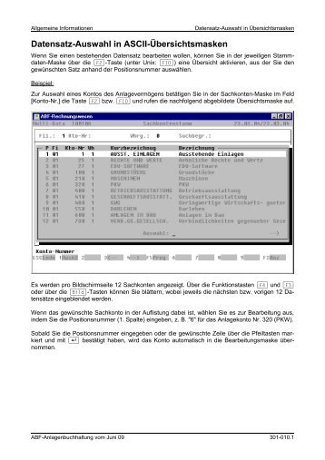 Datensatz-Auswahl in Ascii-Übersichtsmasken