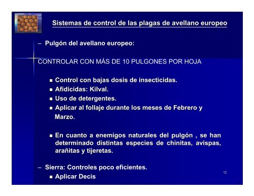 Plagas en avellano europeo