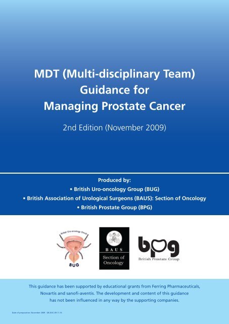 MDT (multi-disciplinary team) guidance for managing prostate cancer