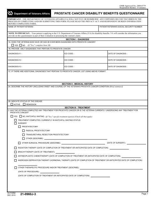 21-0960j-3 prostate cancer disability benefits questionnaire