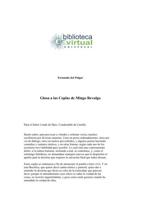 Glosa a las Coplas de Mingo Revulgo - Biblioteca Virtual Universal